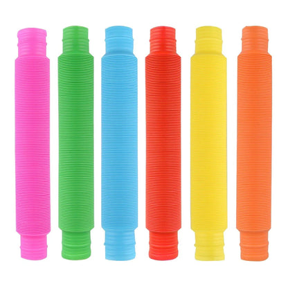 Set of six colorful sensory pop tubes for sensory play and stress relief