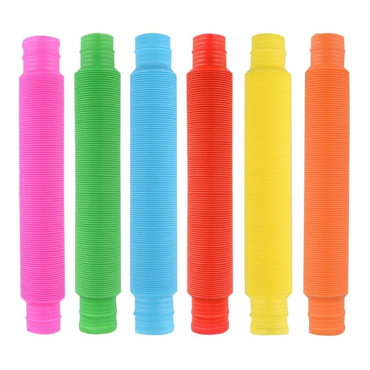 Set of six colorful sensory pop tubes for sensory play and stress relief