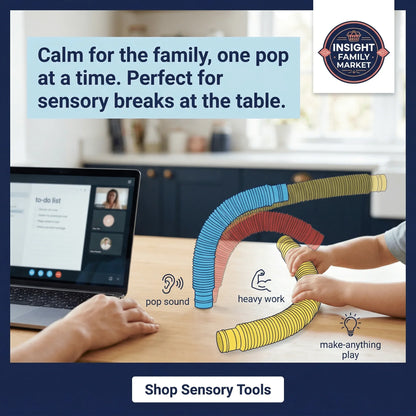 Children using colorful sensory pop tubes at a table for calming, focus, and sensory play.