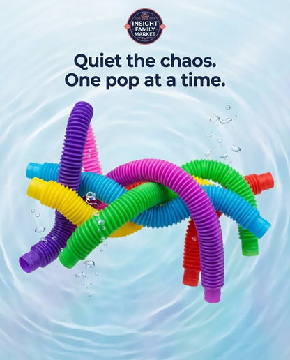 Colorful sensory fidget tubes in water, promoting calming toys for ADHD and autism.