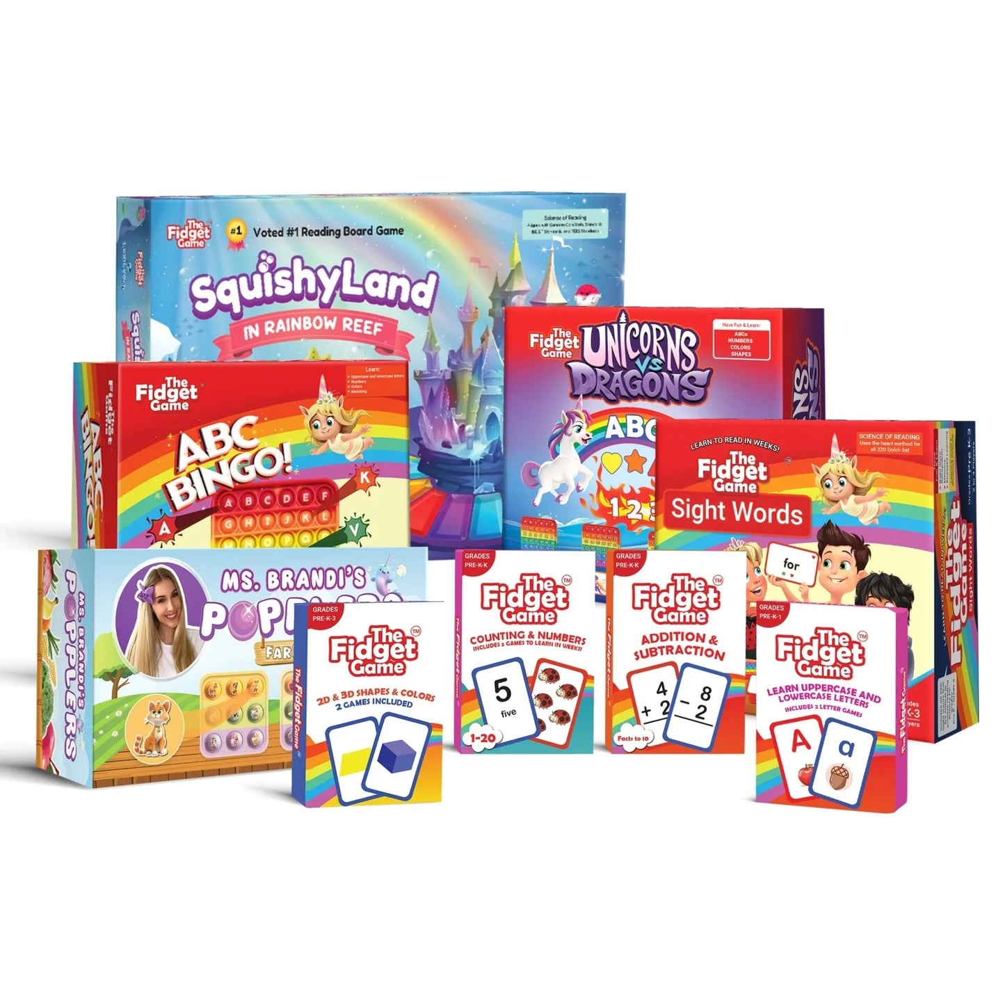 Colorful educational board games and learning tools for early childhood and sensory play