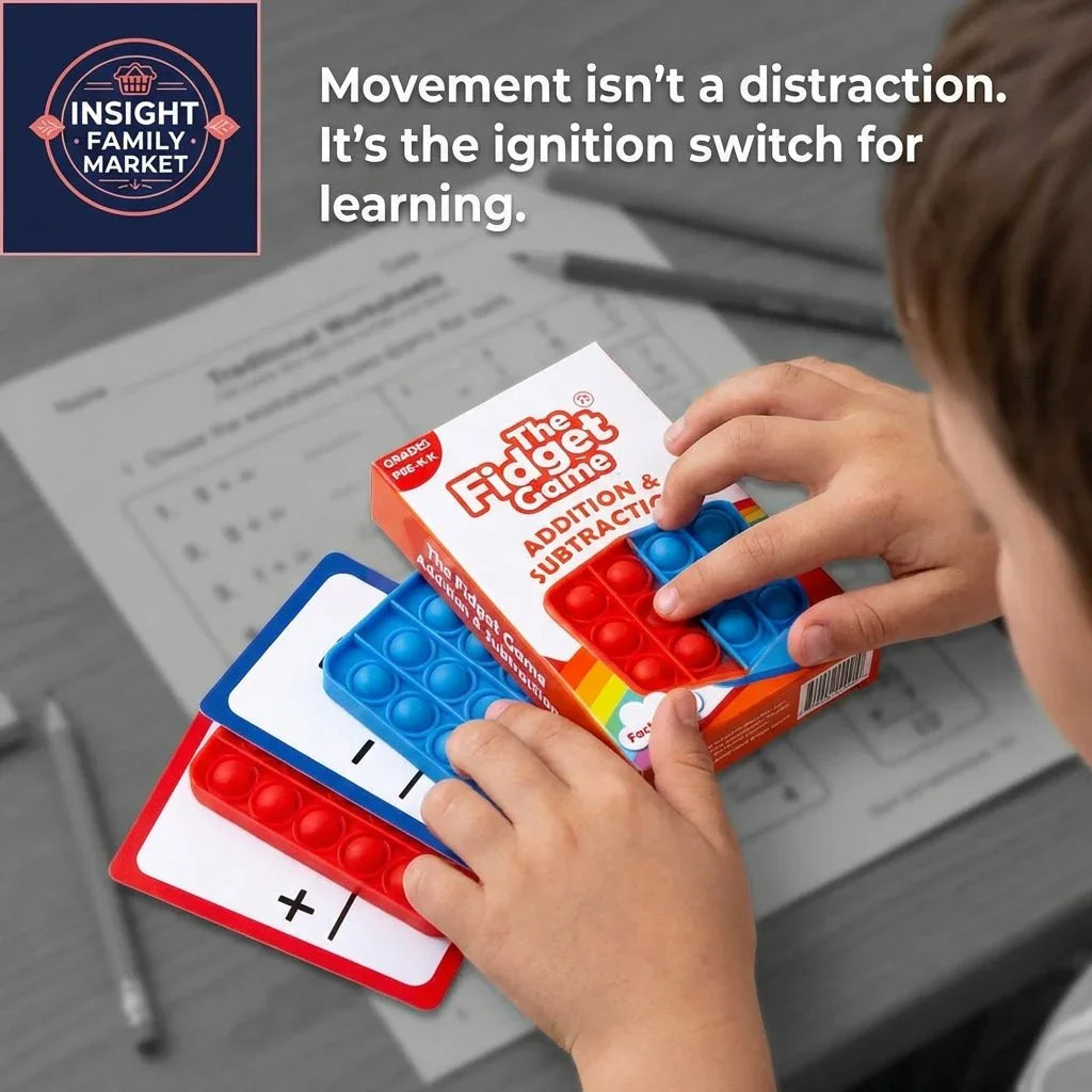 Child playing The Fidget Game math tool with pop fidgets for sensory learning support