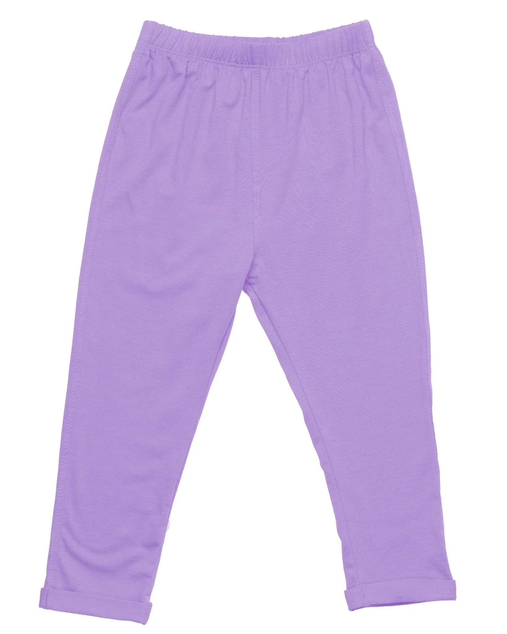 Sensory-friendly purple cotton kids pants with elastic waistband and cuffed ankles