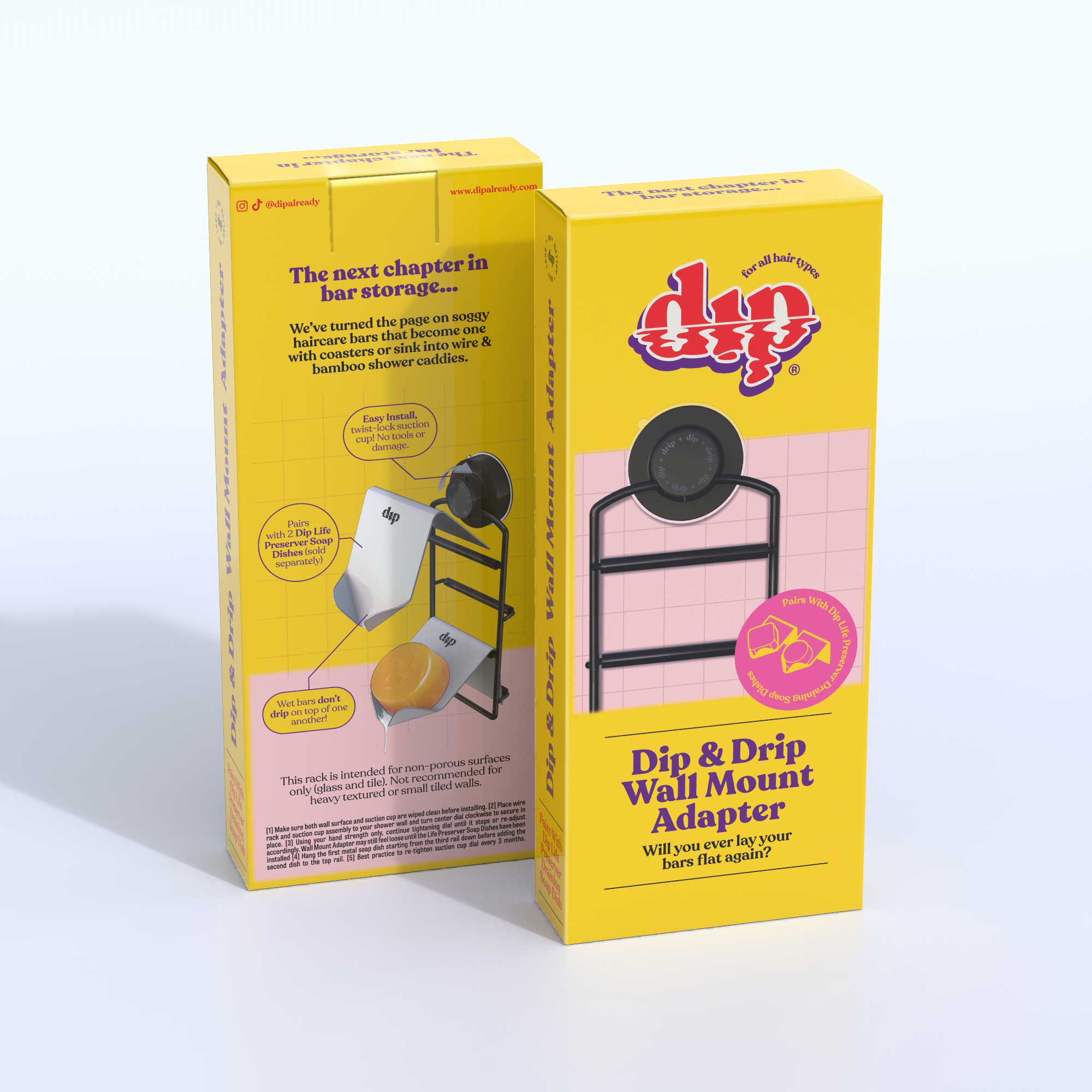 Two yellow boxes with 'Dip & Drip' branding on a white background