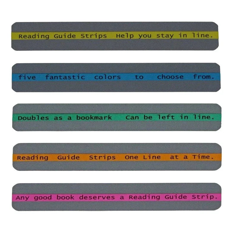 Colorful reading guide strips for ADHD, dyslexia, and sensory-friendly learning support.