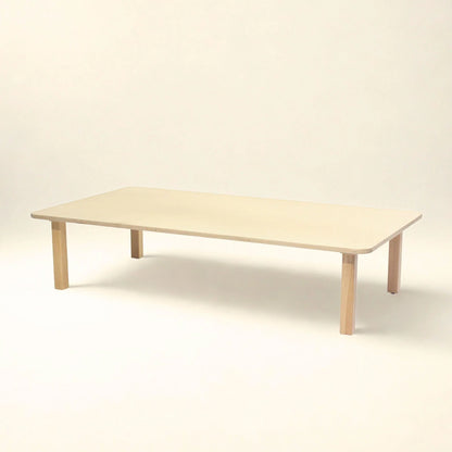 Rectangle toddler table with rounded edges and light wood finish, sensory-friendly furniture