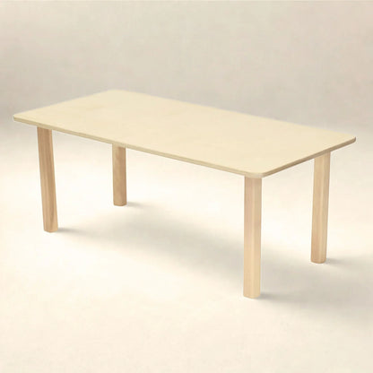 Rectangular preschool table with light wood finish and rounded edges on a neutral background