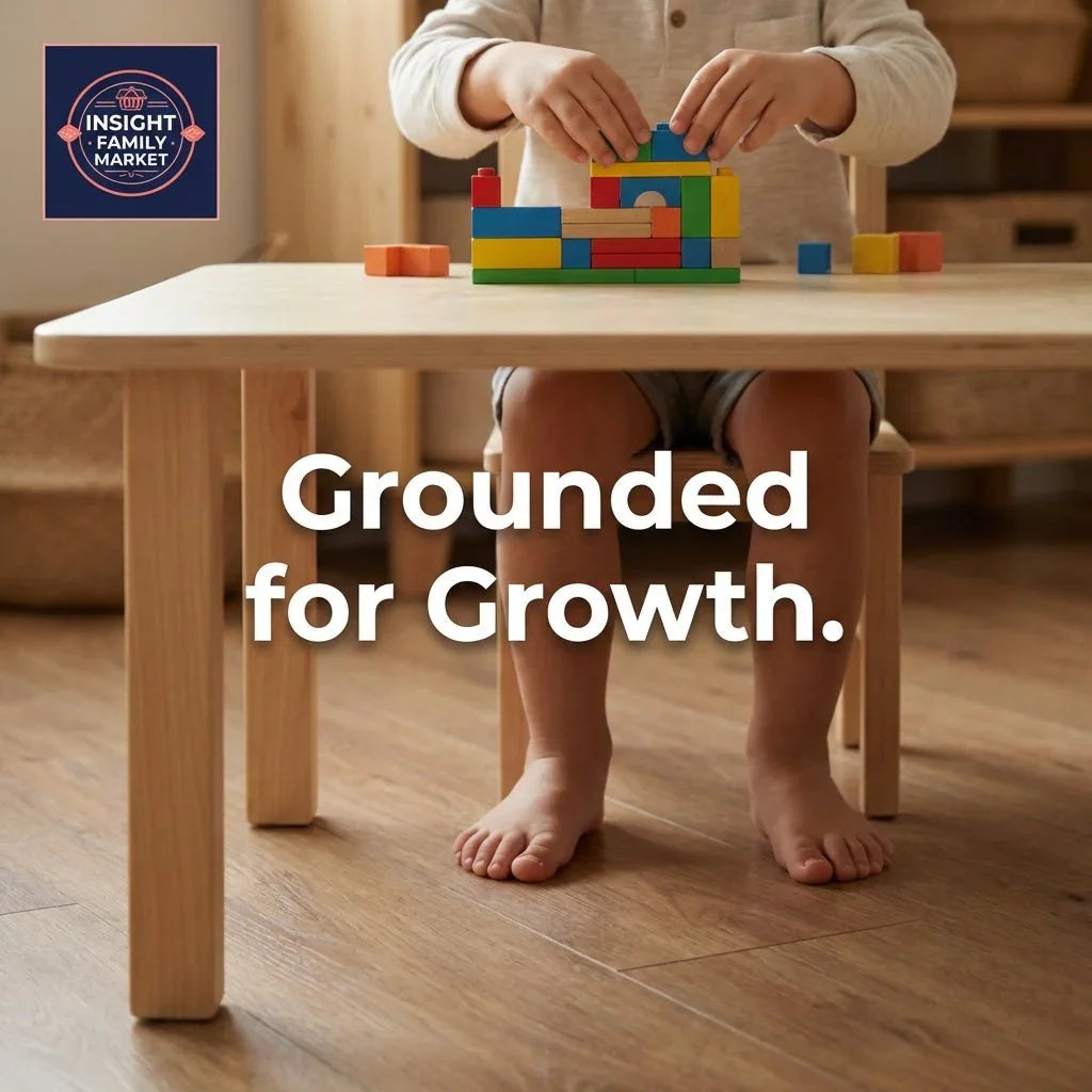 Young child building blocks at wooden table, promoting sensory-friendly learning tools.