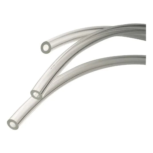 Clear flexible tubing for sensory or medical use, close-up on white background