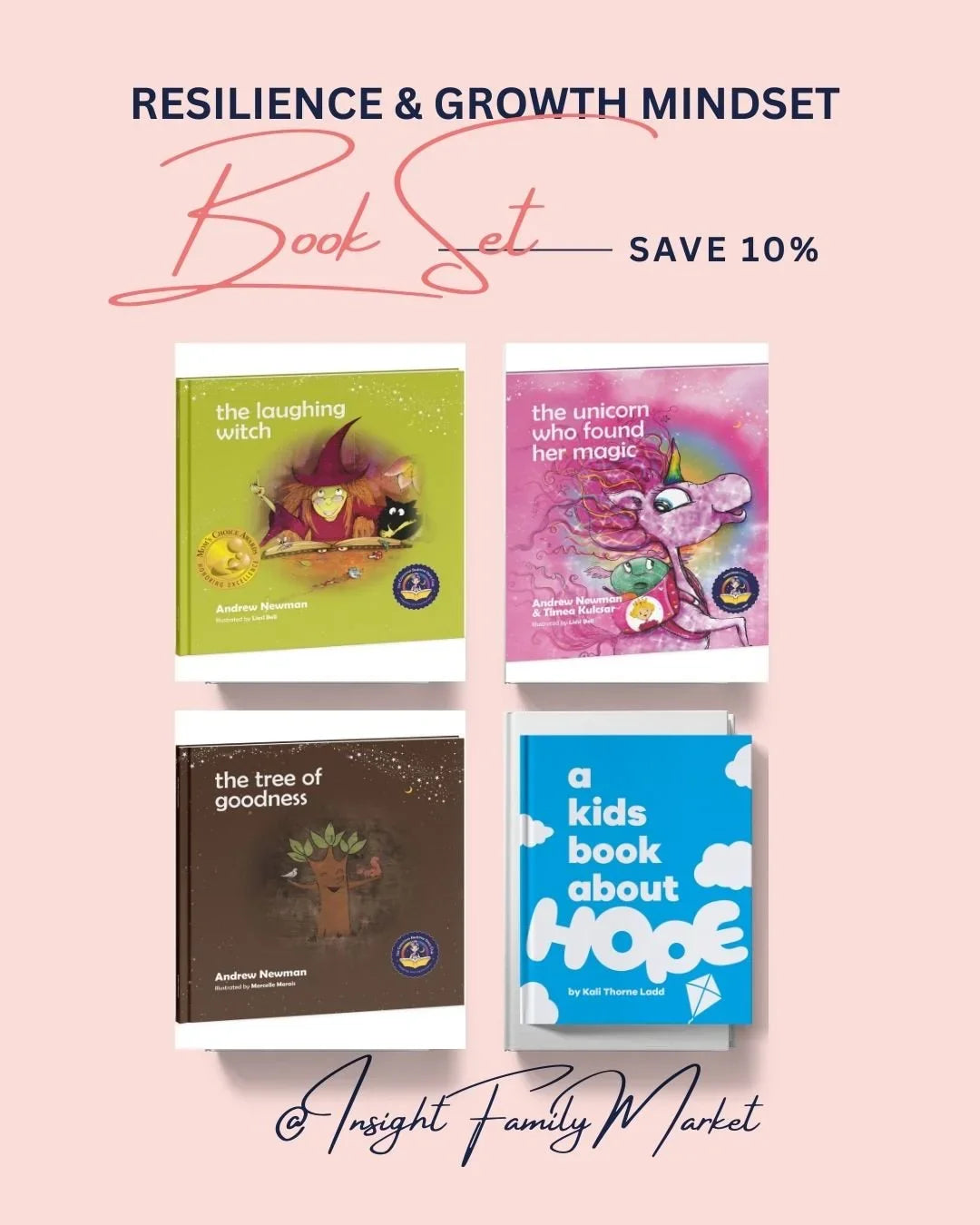 Children's resilience and growth mindset book set, four colorful titles for social emotional learning
