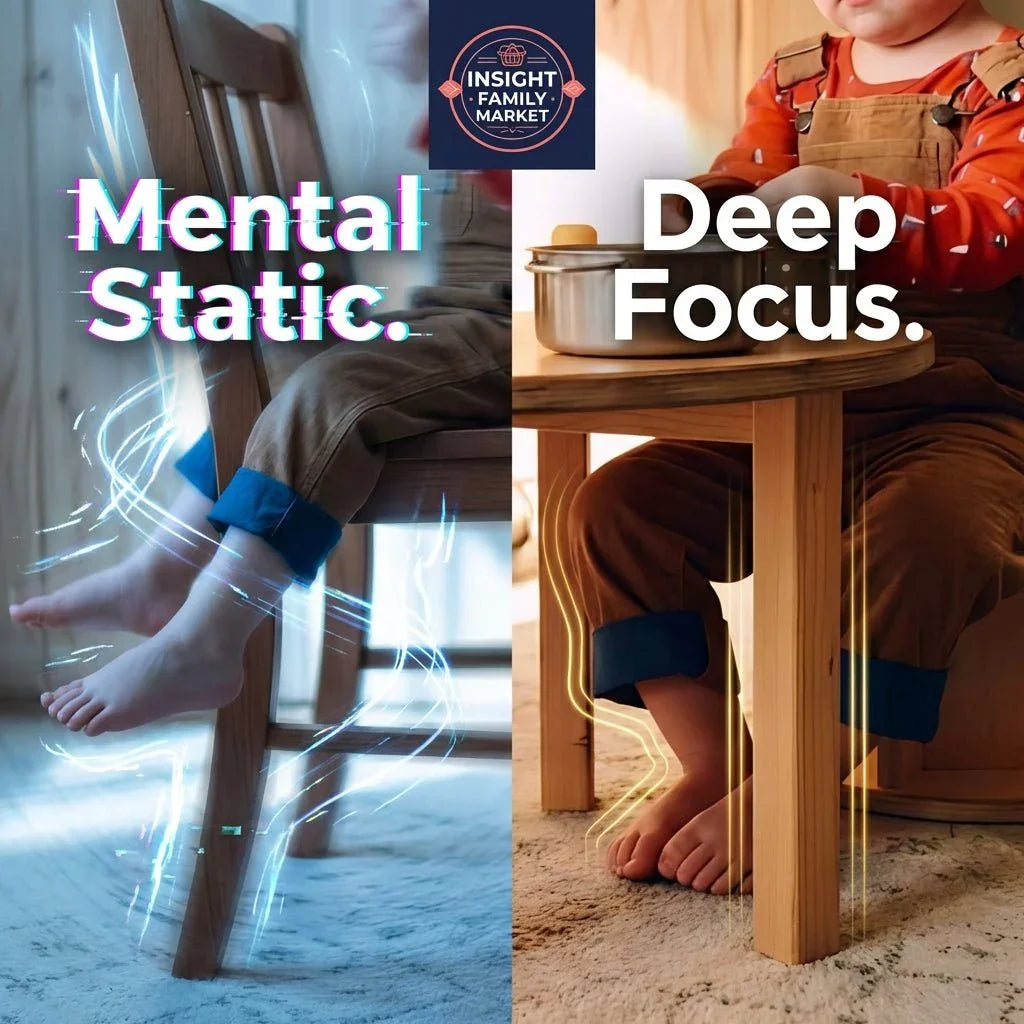 Side-by-side image of a child at a table showing restless movement and deep focus, highlighting sensory-friendly solutions for ADHD or autism.