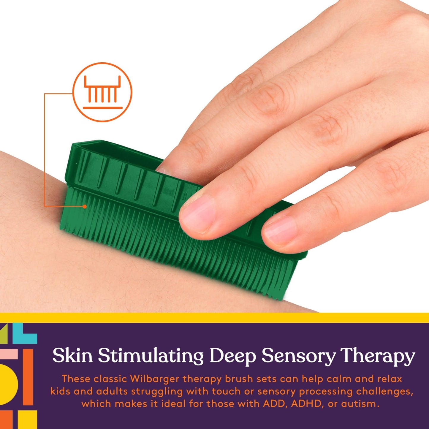 Sensory Brushes Colorful 12 Pack + 1 Removable Handle For Wilbarger Brushing Protocol