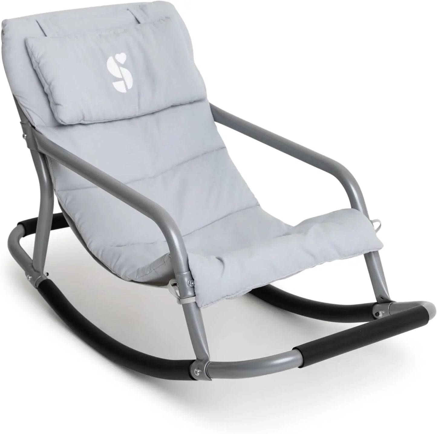 Gray sensory-friendly rocking chair for kids with padded cushion and metal frame