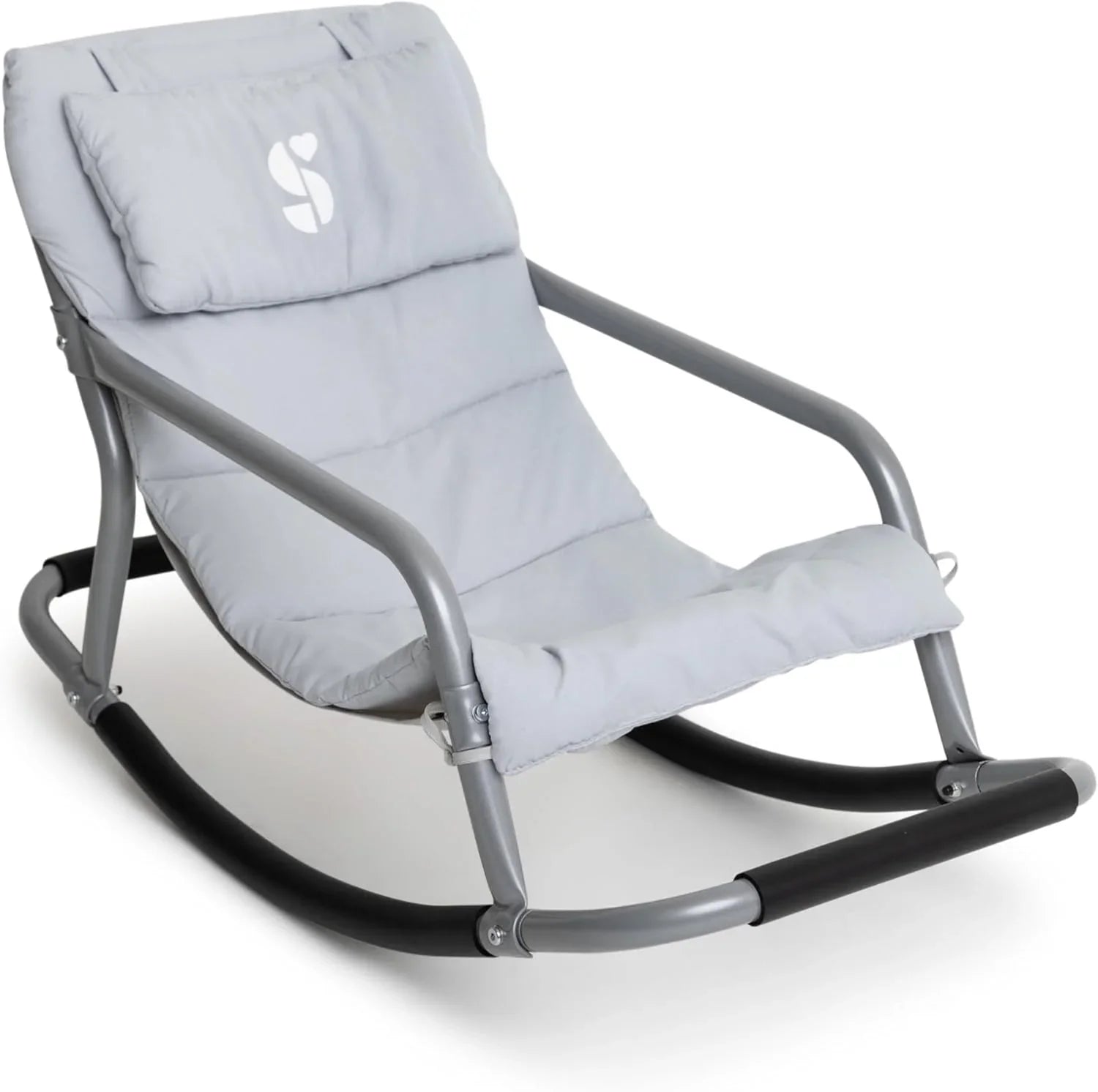 Gray sensory-friendly rocking chair for kids with padded cushion and metal frame