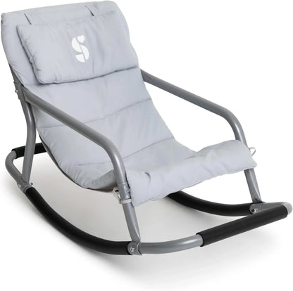 Gray sensory-friendly rocking chair for kids with padded cushion and metal frame