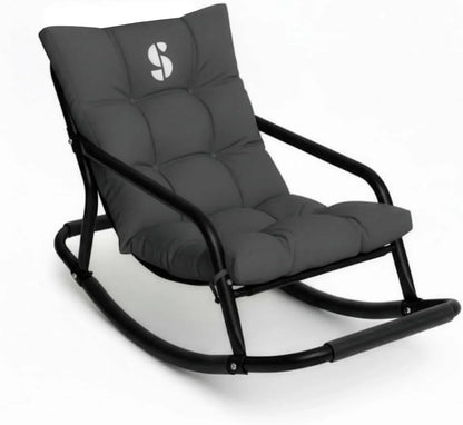 Black sensory-friendly rocking chair with padded cushion for comfort and support