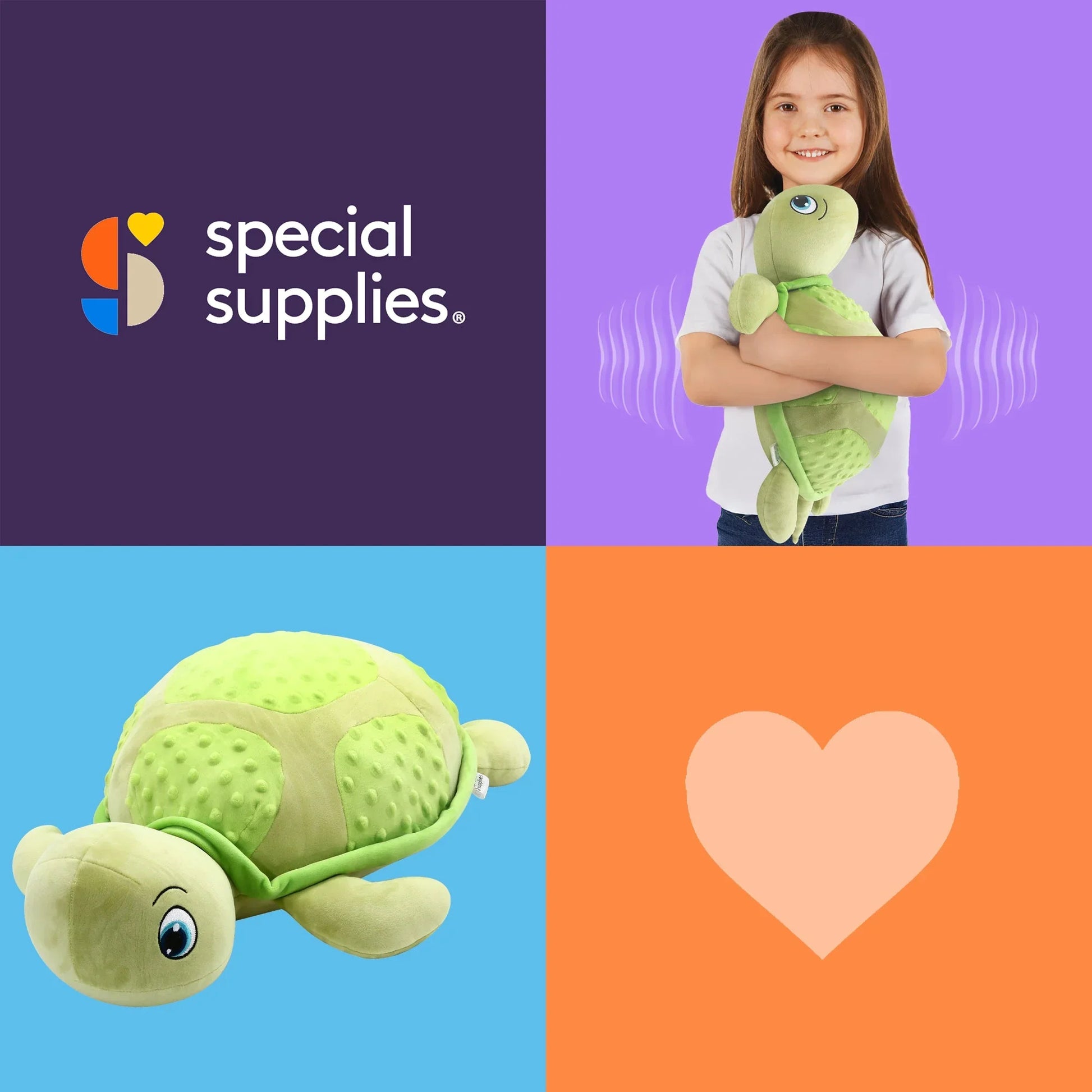 Sensory turtle plush toy for kids, weighted calming cuddle product, suitable for sensory support.