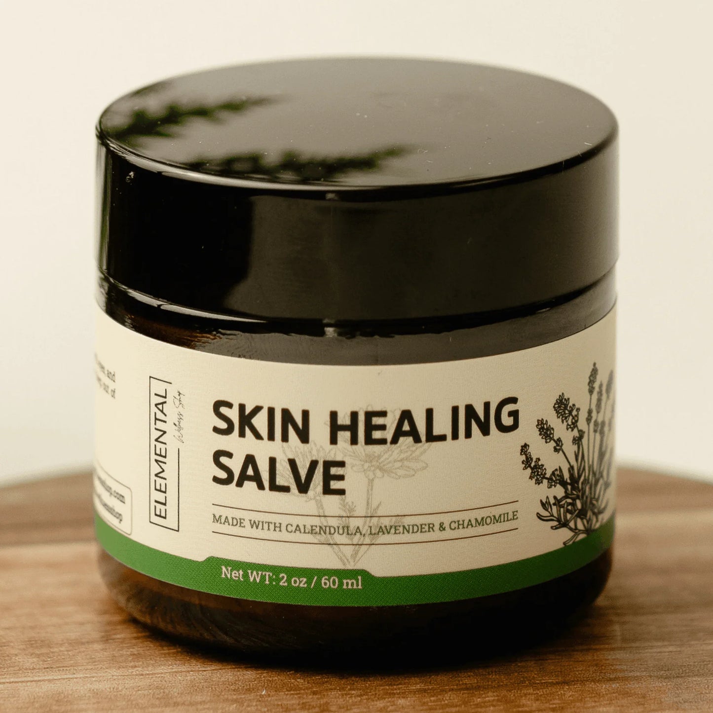 Skin healing salve jar for dry, cracked, irritated skin with calendula, lavender, chamomile