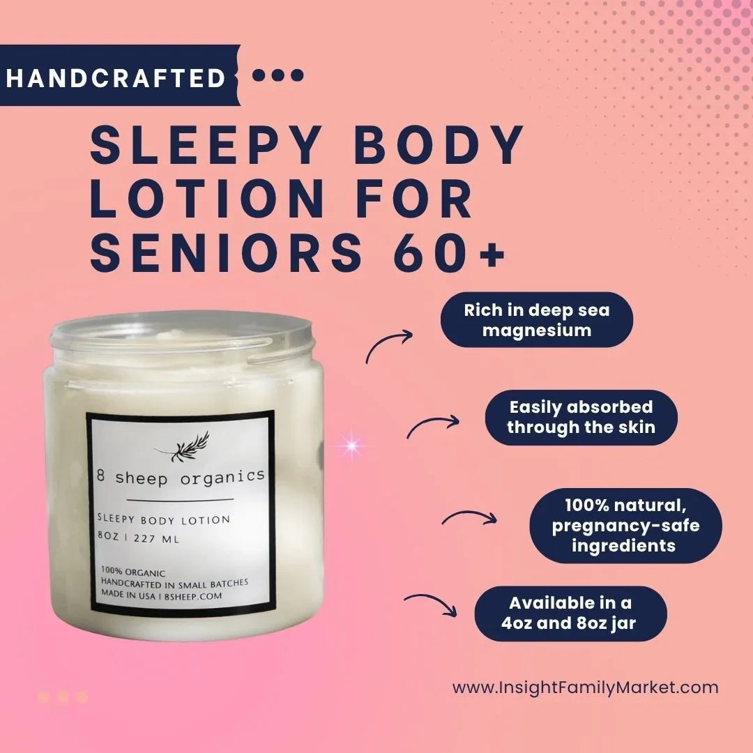 Sleepy body lotion for seniors 60+ in a jar, with natural, magnesium-rich ingredients.