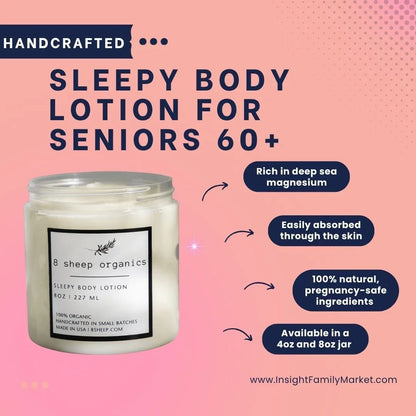 Sleepy body lotion for seniors 60+ in a jar, with natural, magnesium-rich ingredients.