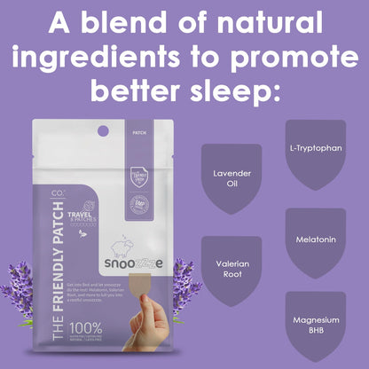 Snoozelee product packaging with natural ingredients for better sleep on a purple background