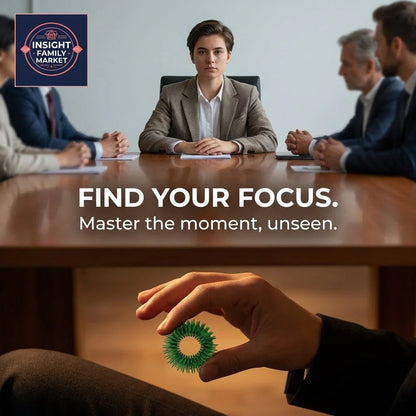Person discreetly holding a green sensory fidget aid at a business meeting for focus support