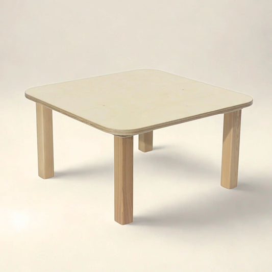 Square wooden toddler table with rounded edges, light wood, child-friendly furniture