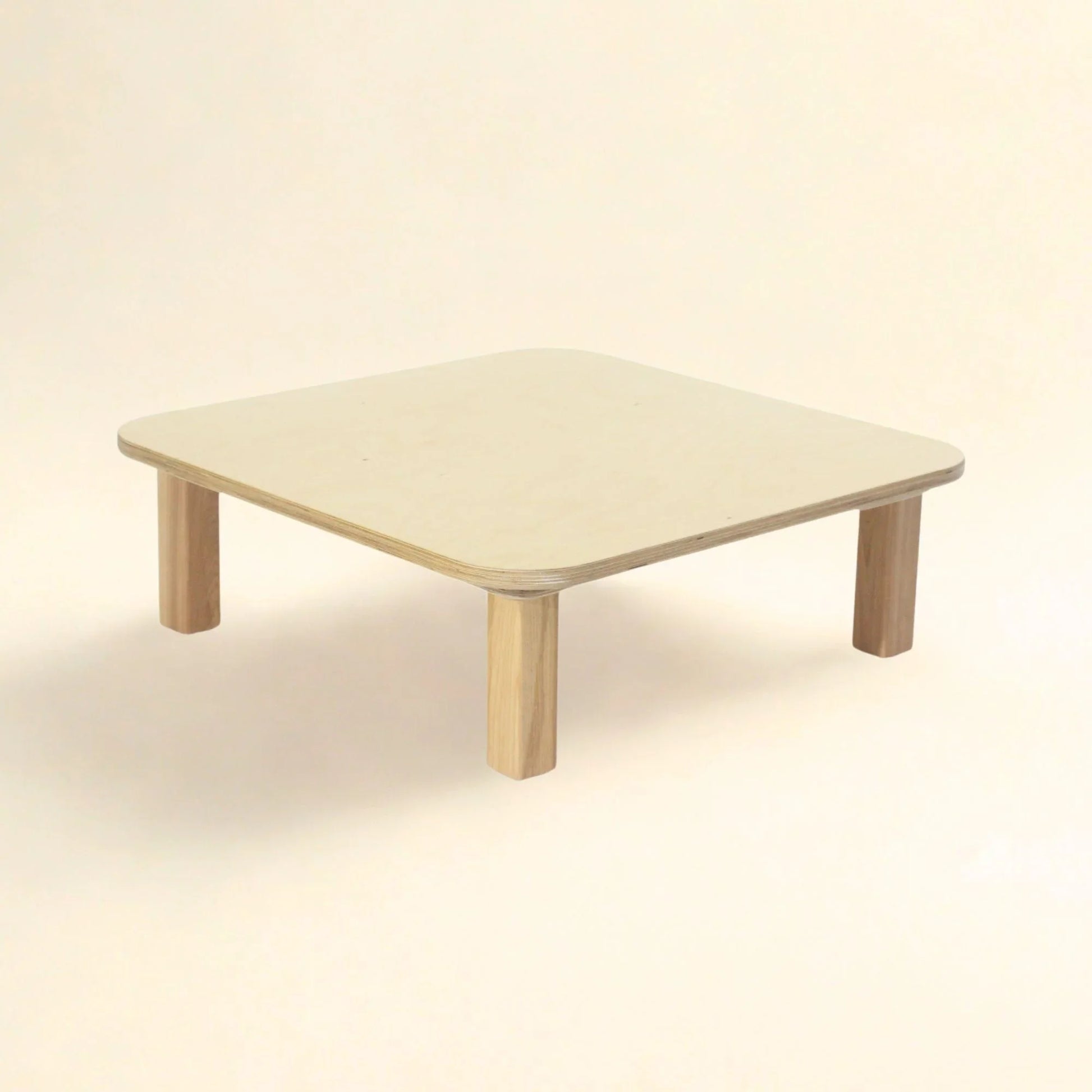 Square wooden infant table with rounded edges, sensory-friendly, 24-inch size