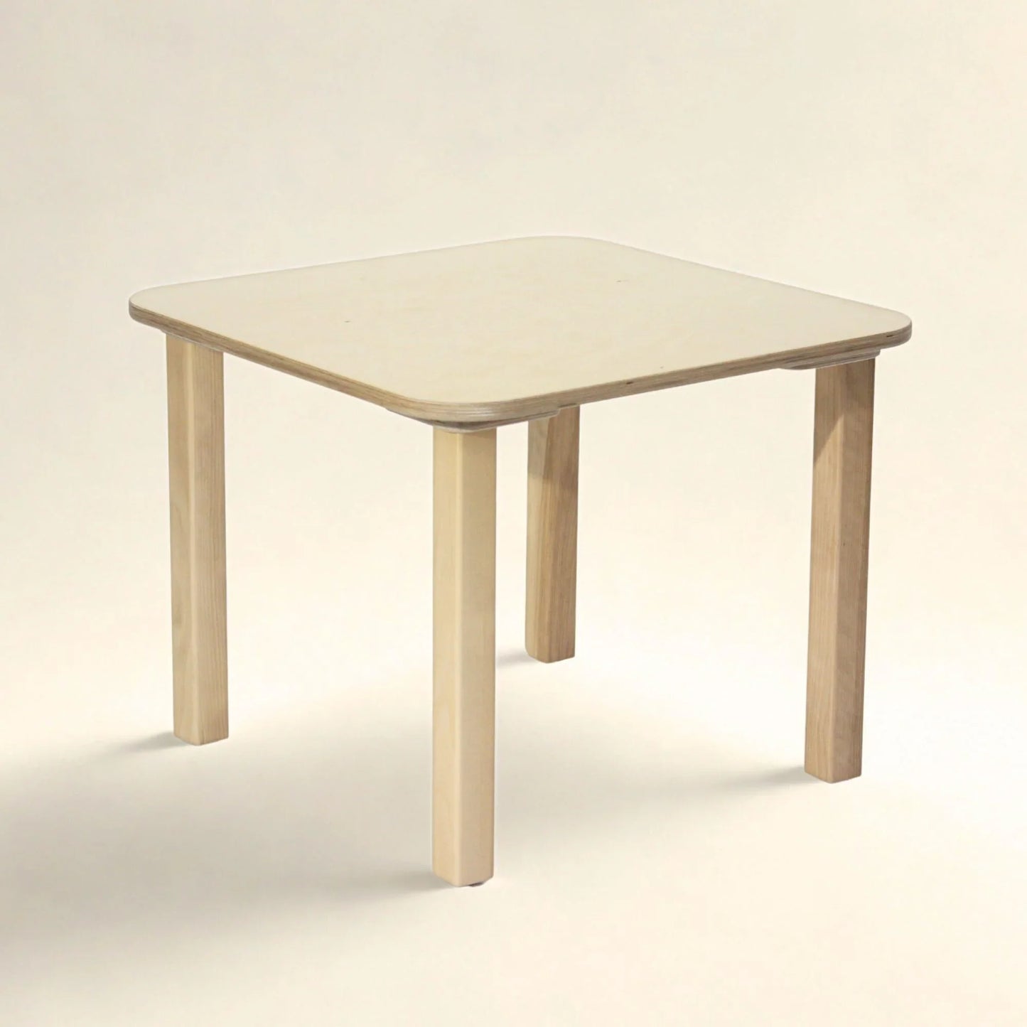 Square wooden preschool table with rounded corners, child-friendly design