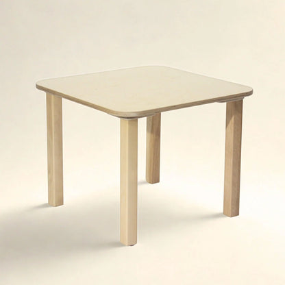 Square wooden preschool table with rounded corners, child-friendly design