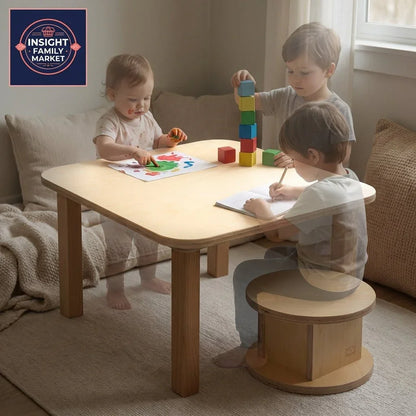 Children at sensory-friendly table playing with educational toys and drawing in cozy room