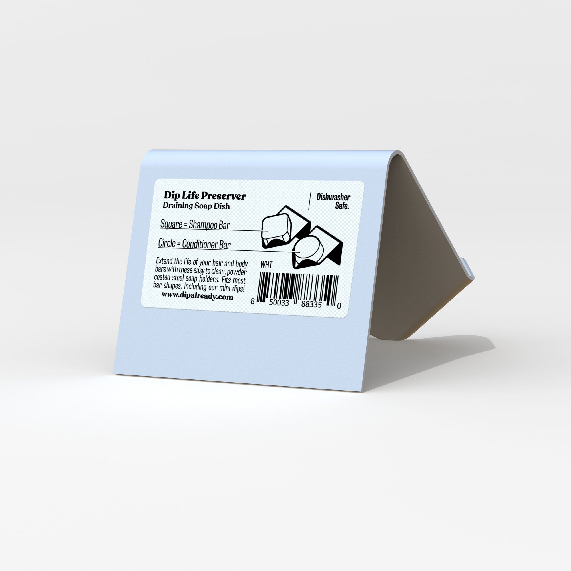 Product packaging with a label on a white background
