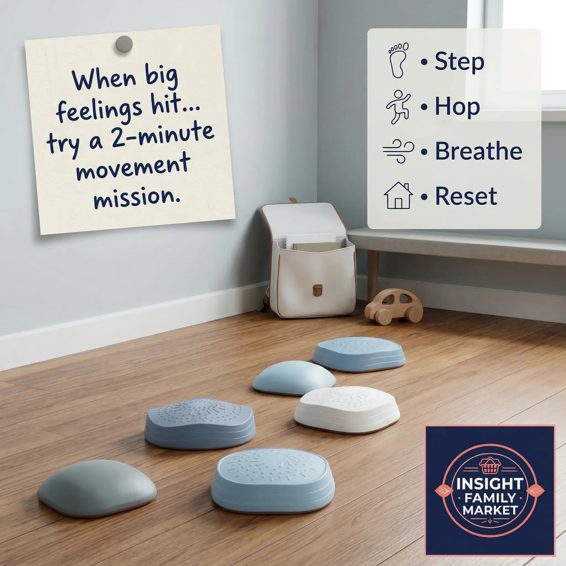 Children's room with cushions on the floor and motivational signs on the wall.