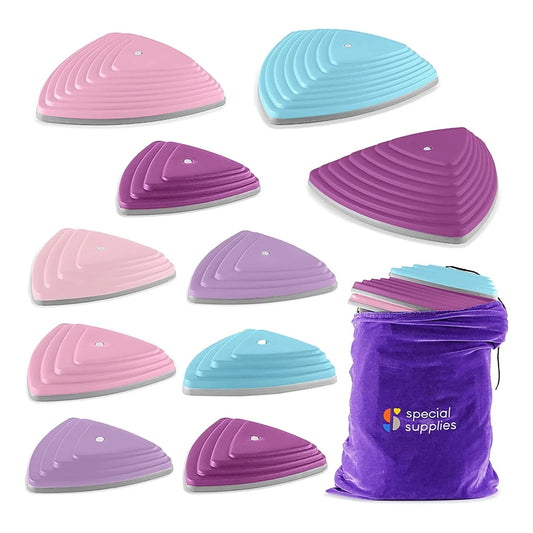 Colorful sensory stepping stones set for kids, with carrying bag, promotes active play.