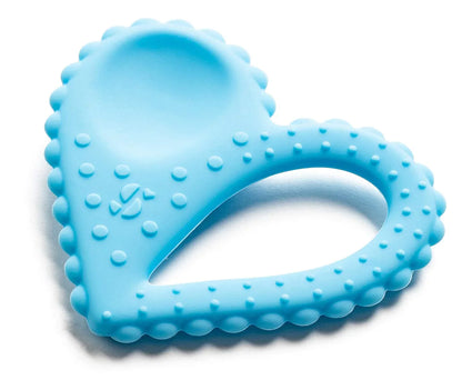 Blue silicone heart-shaped sensory chew toy with textured bumps