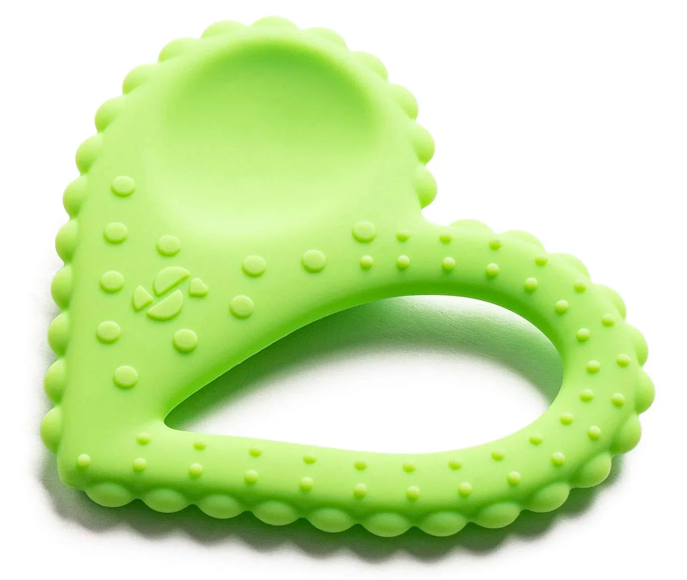 Green silicone sensory chew toy with textured bumps for sensory support