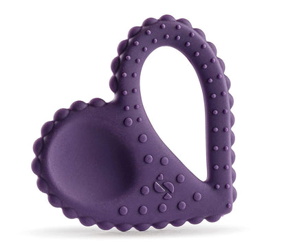 Purple heart-shaped silicone sensory chew toy with textured bumps for kids