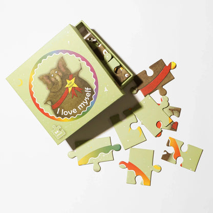 Children’s self-esteem puzzle with illustration of an animal and the phrase 'I love myself'