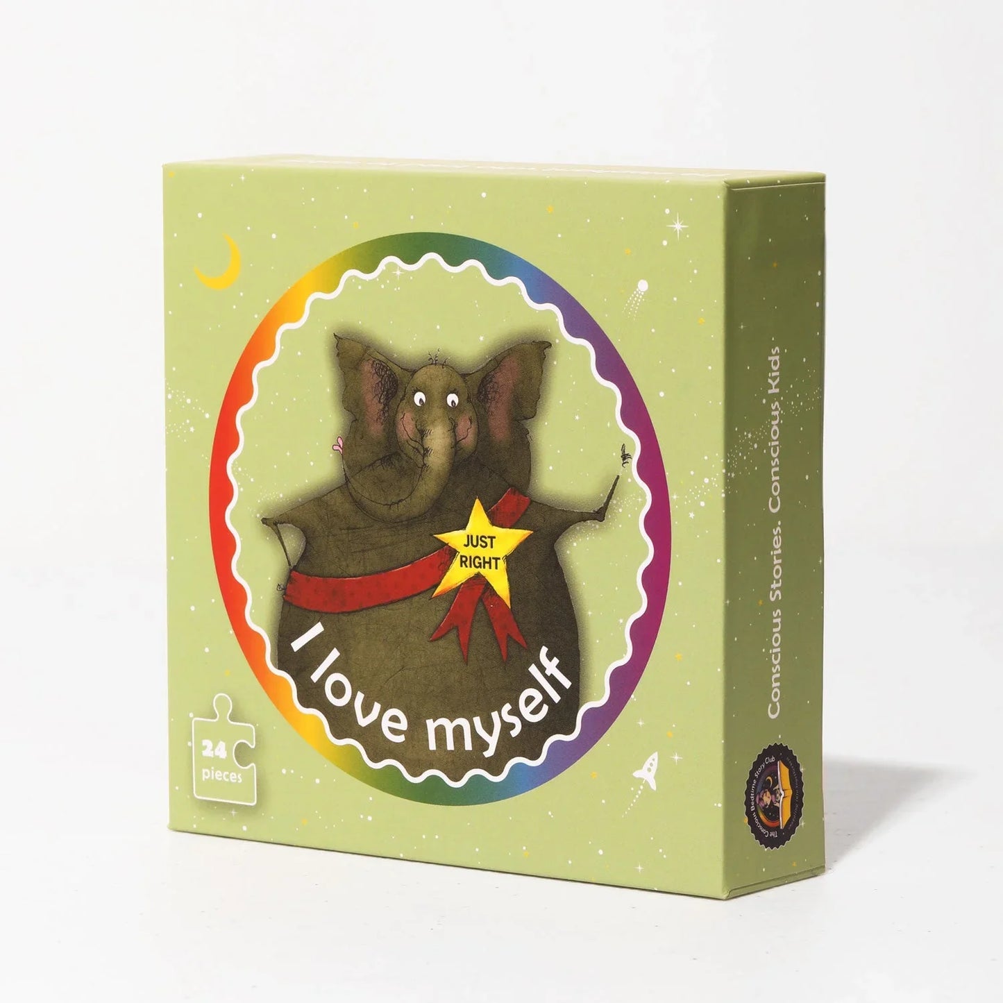 I love myself 24-piece puzzle box with smiling elephant and self-esteem message