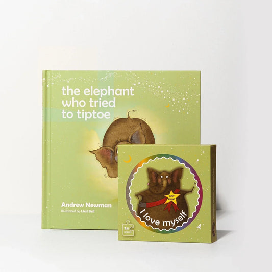 Children's book 'The Elephant Who Tried to Tiptoe' and matching elephant puzzle