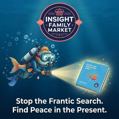 Cartoon scuba-diving fish with flashlight discovers mindfulness book underwater, promoting calm learning.