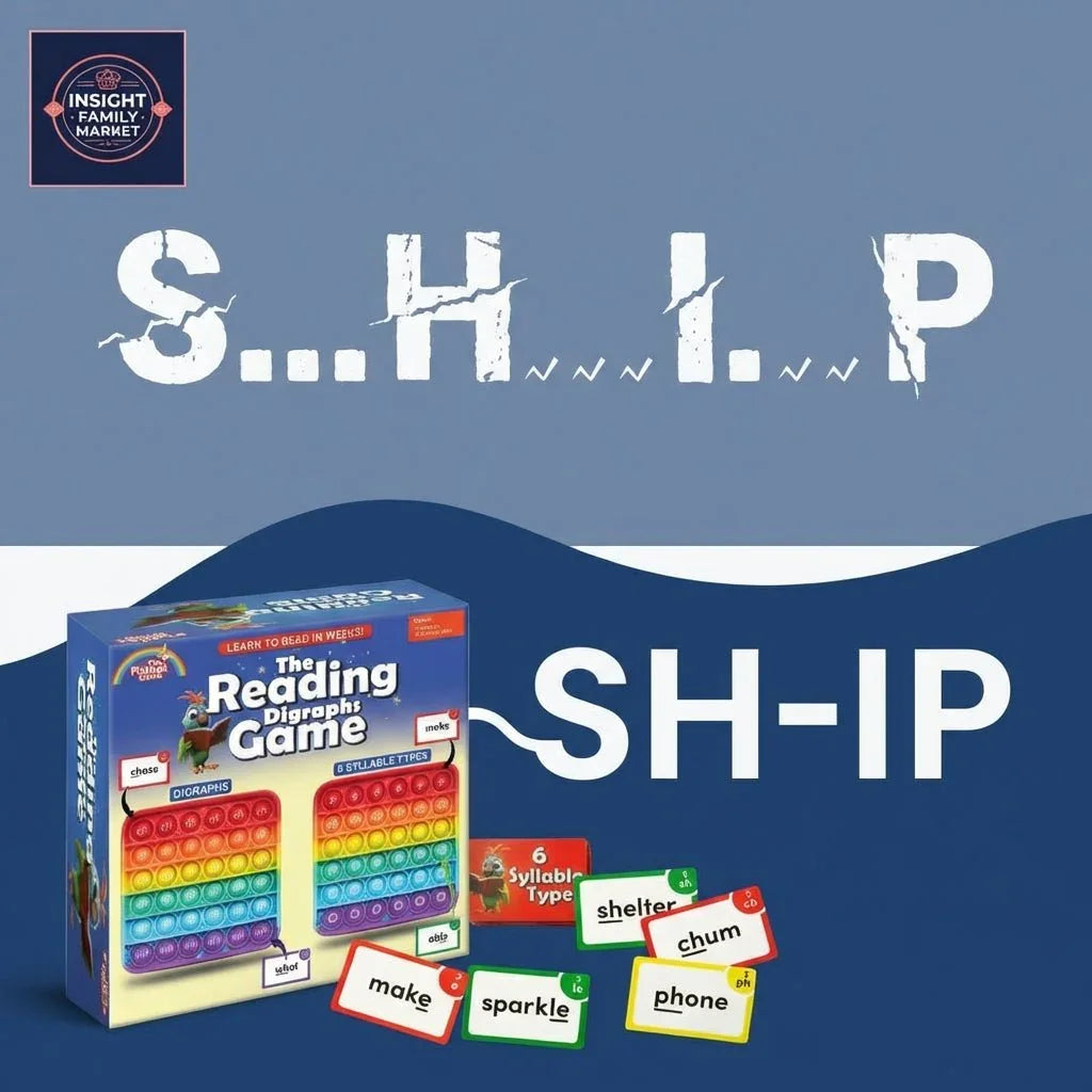 The Reading Digraphs Game with colorful pop-it board and word cards for reading support