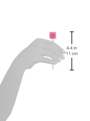 Hand holding a small pink sensory chew stick, 4.4 inches tall