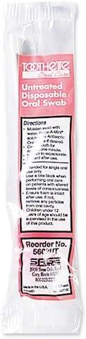 Individually wrapped untreated disposable oral swab in pink and white packaging