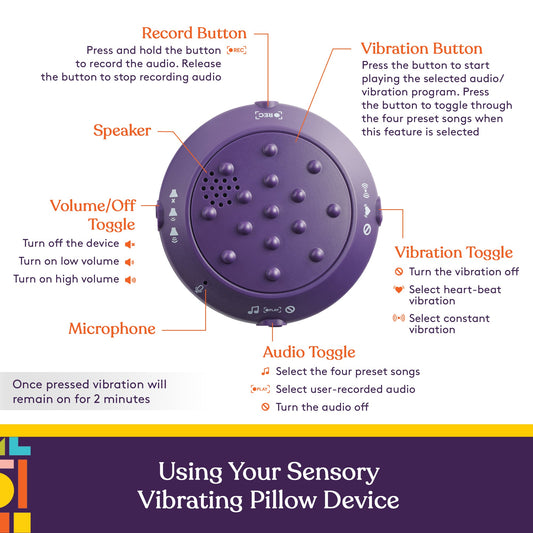 Sensory Vibrating Pillow – Pressure - Activated Calming Support for Kids & Adults, 12” Plush with Textured Bumps, 3 Vibration Modes, Music & Voice Recording (Blue) - Insight Family Market