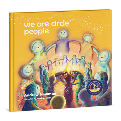 We Are Circle People children’s book cover with colorful figures holding hands around a campfire.