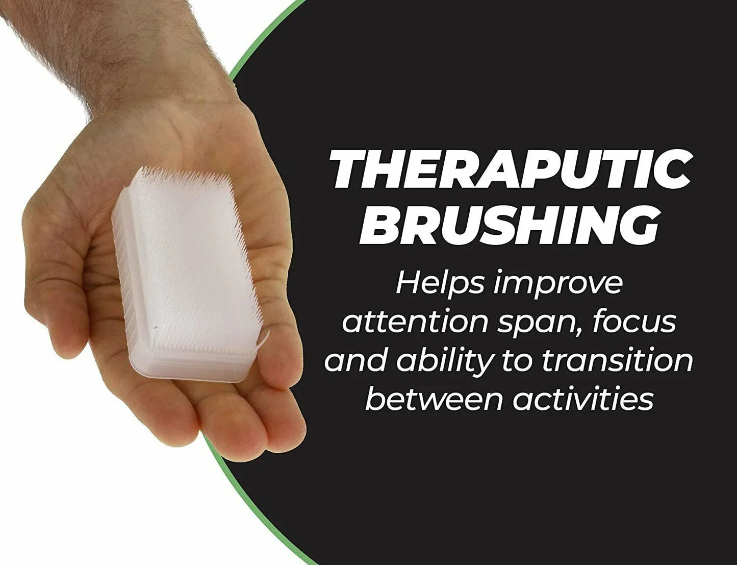 Hand holding a sensory therapeutic brush for focus, attention, and activity transitions