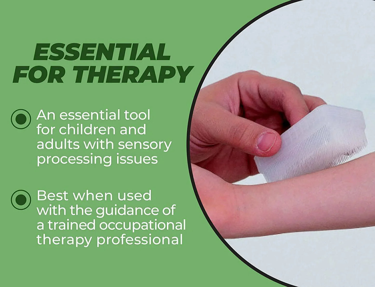 Hand using a sensory brush on a child's arm, tool for sensory processing support