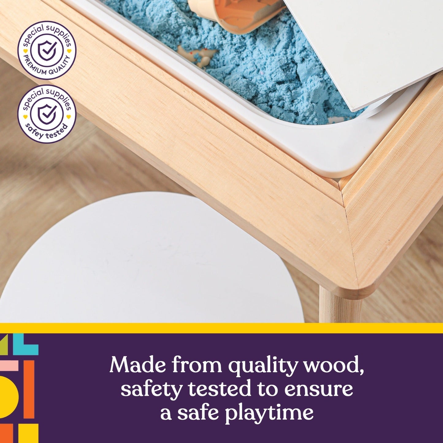 Kid’s Sensory Table Set with Deep Water and Sand Bins, Writable Lids, Chalk and Dry Erase Markers, and 2 Children’s Stools - Insight Family Market