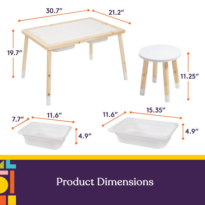 Kid’s Sensory Table Set with Deep Water and Sand Bins, Writable Lids, Chalk and Dry Erase Markers, and 2 Children’s Stools - Insight Family Market